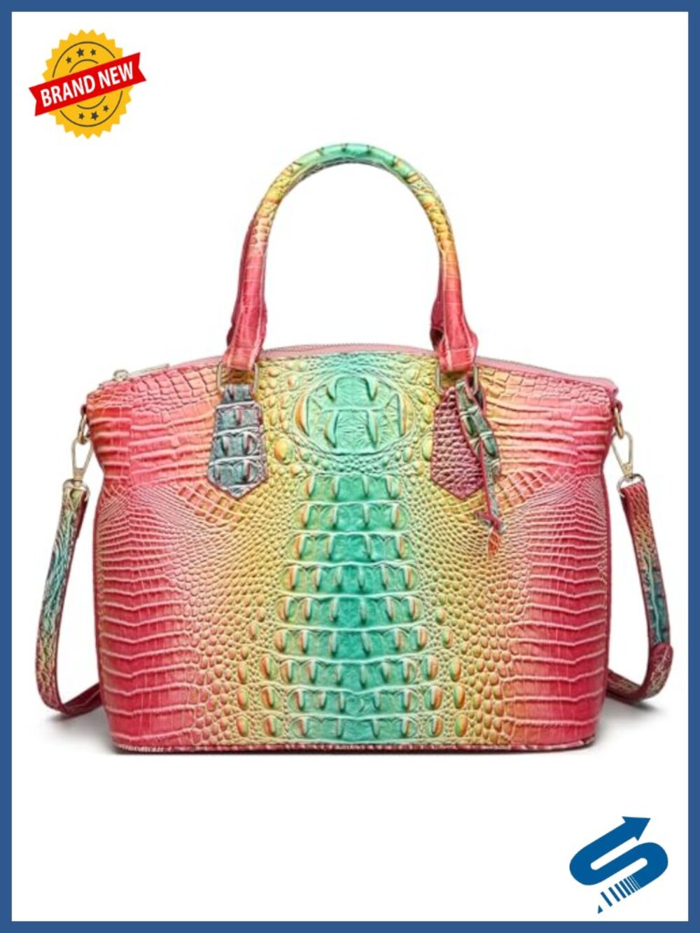Crocodile Satchel Purse Vegan Leather Shoulder Bag with Strap